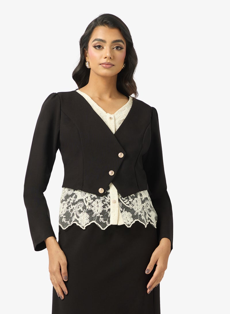 Khizana Lace Trim Top & Column Skirt Set - Image 3